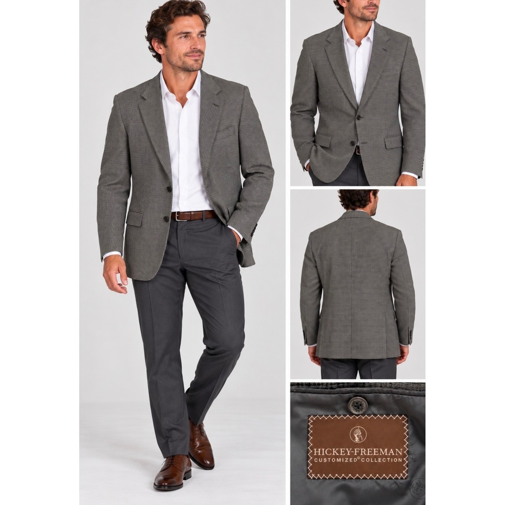Hickey Freeman Loro Piana 100% Cashmere Houndstooth Blazer Sport Coat 48 XLG